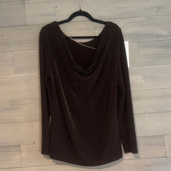 Michael Kors Shimmering Brown Long Sleeve Top - Picture 6 of 12